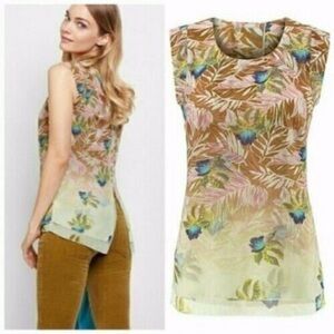 CAbi Tropical Print Parlor atop Split Back Layered Tank Blouse Women’s Size M